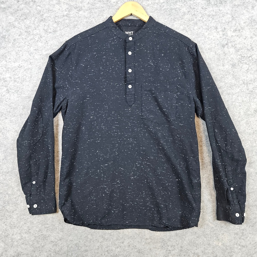WHT Space Shaun White Men's Black‎ Shirt Size M Snowing Print Nehru Collar